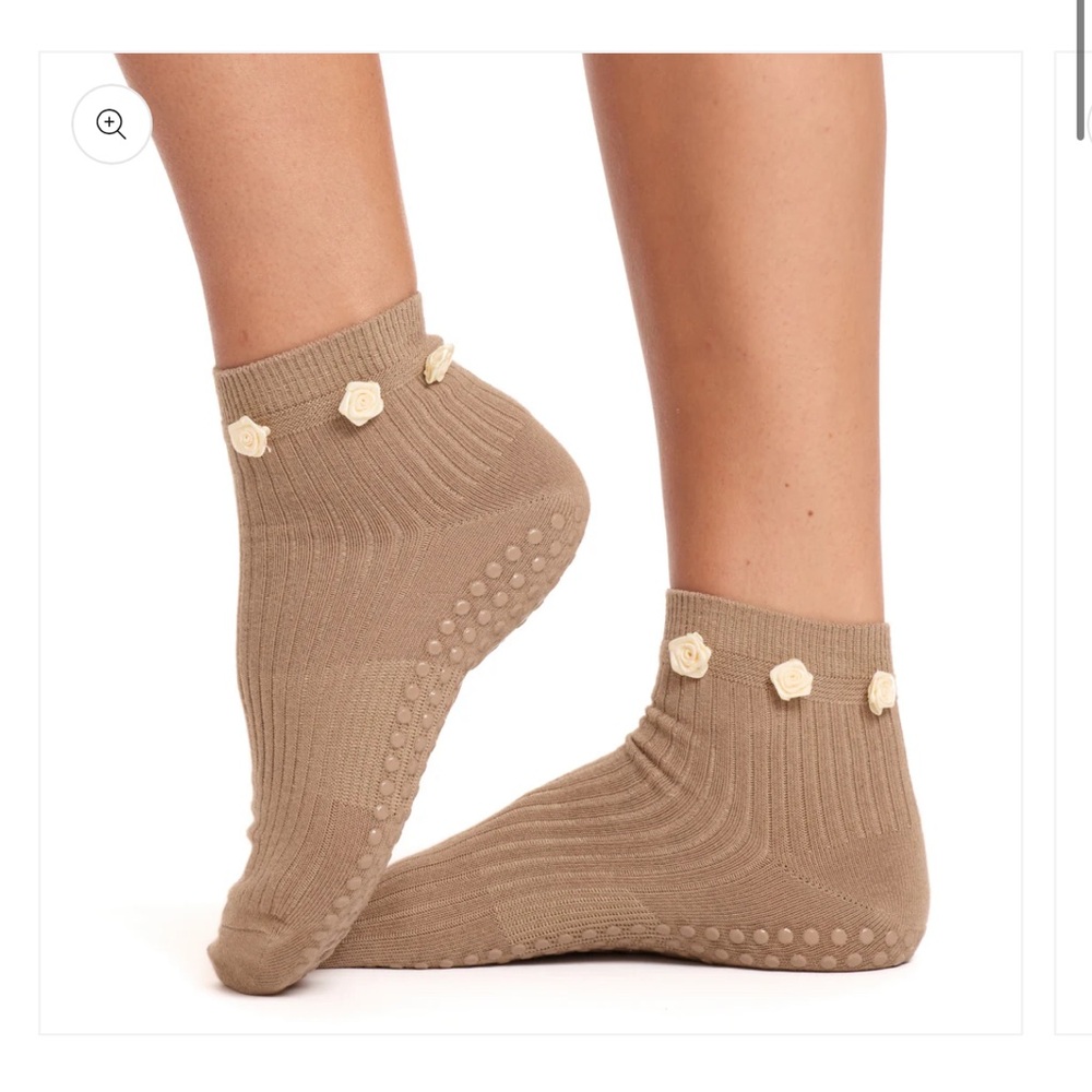Beige Floral Grip Socks